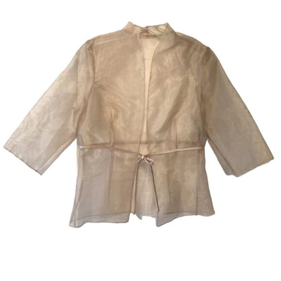 Vintage Ivory Sheer tie waist top Small - Picture 1 of 4